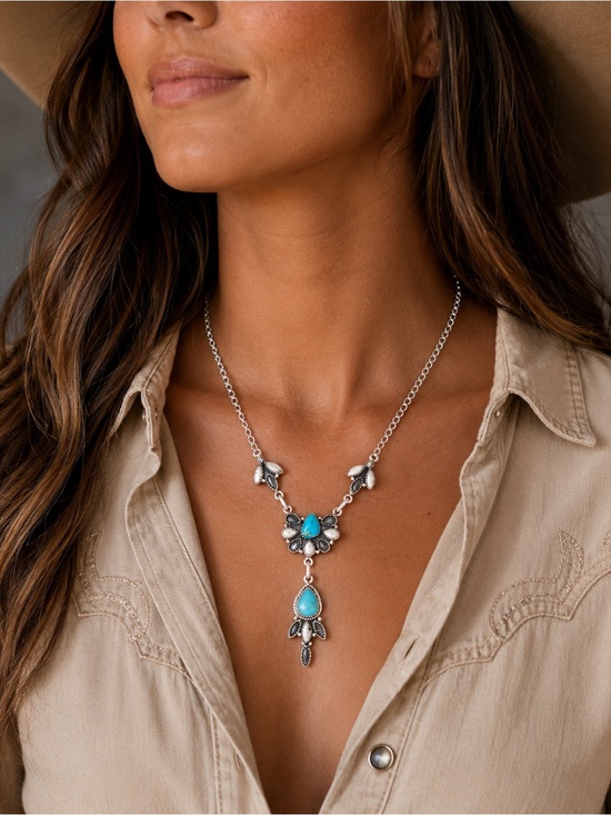925 Sterling Silver Jewelry - Santa Maria and White Buffalo 925 Sterling Silver Drop Necklace
